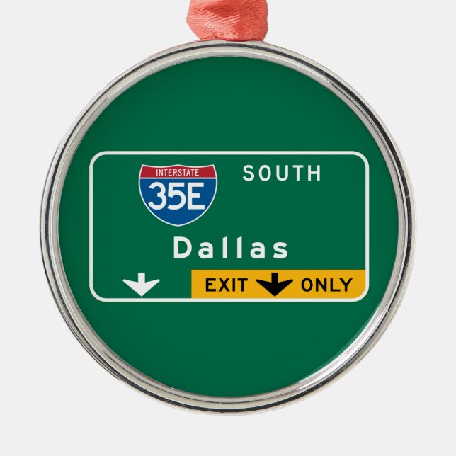 Dallas, TX Road Sign Metal Tree Decoration (Front)