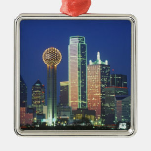 'Dallas, TX skyline at night with Reunion Tower' Metal Tree Decoration