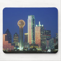 'Dallas, TX skyline at night with Reunion Tower'