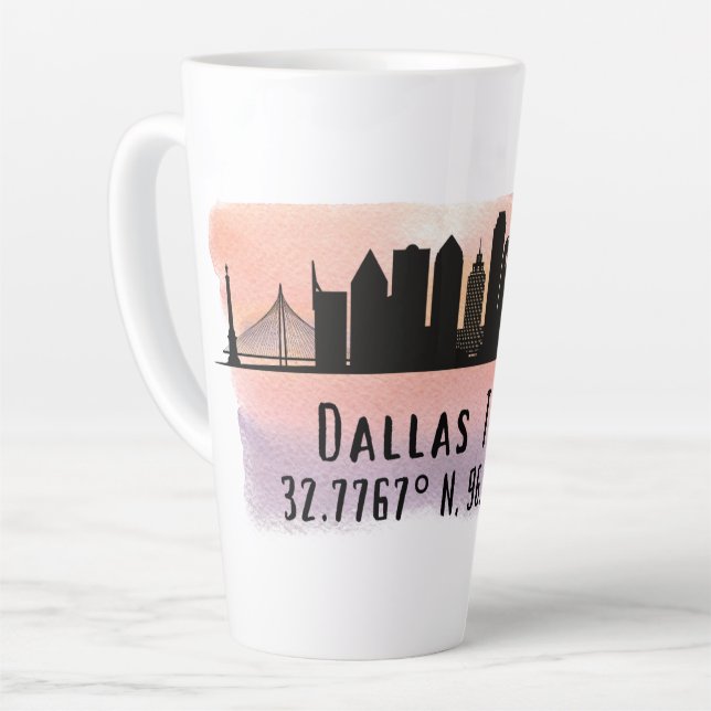 Dallas TX Skyline Latitude and Longitude  Latte Mug (Left Angle)
