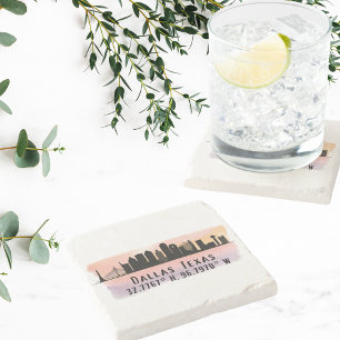 Dallas TX Skyline Latitude and Longitude  Stone Coaster