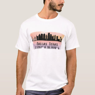Dallas TX Skyline Latitude and Longitude  T-Shirt