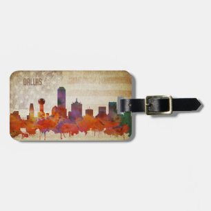 Dallas, TX   Watercolor City Skyline Luggage Tag