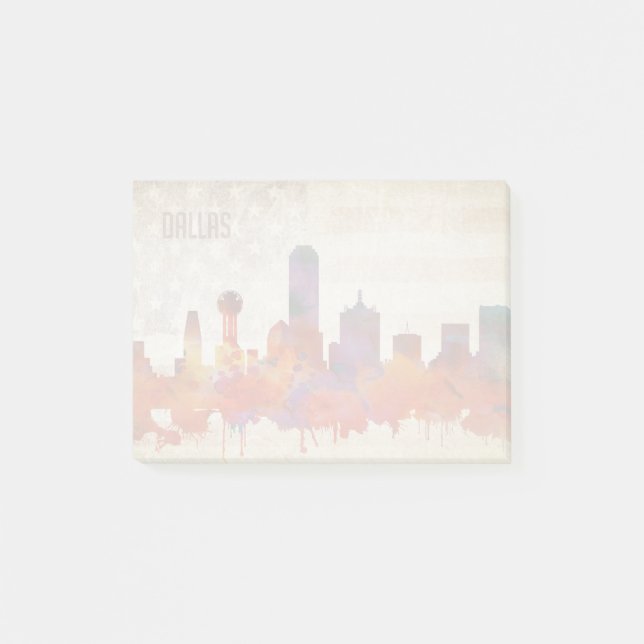Dallas, TX | Watercolor City Skyline Post-it Notes (Front)