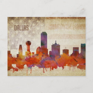 Dallas, TX  Watercolor City Skyline Postcard