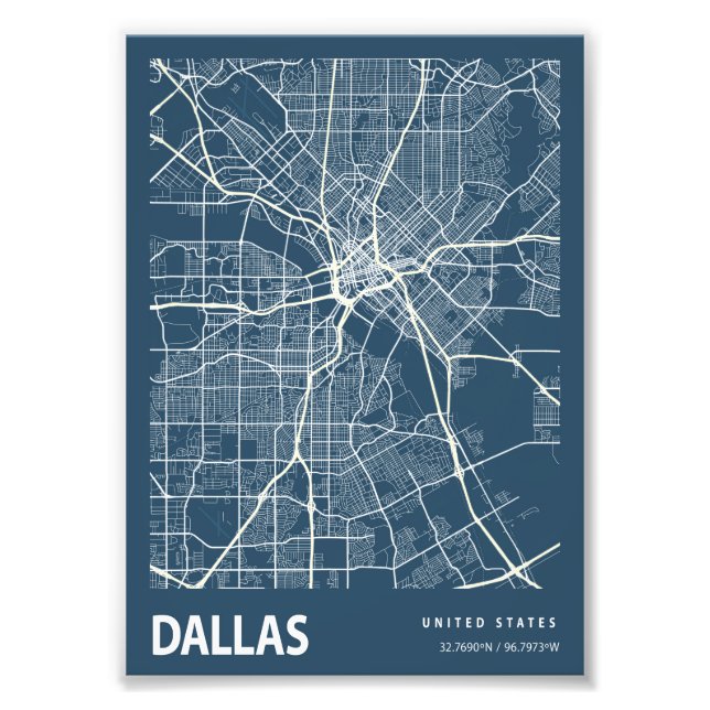 Dallas - United States Blueprint City Map Photo Print (Front)