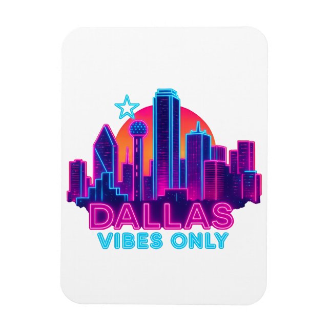 Dallas Vibes Only – Neon Skyline 1980s Synthwave A Magnet (Vertical)