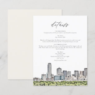 DALLAS Watercolor Skyline Wedding Details Card
