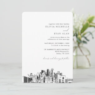 Dallas Wedding Elegant Skyline Sketch Invitation