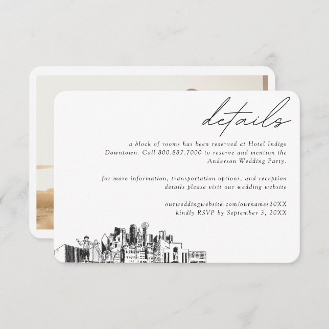 Dallas Wedding Hotel Room Block Details Enclosure Card (Front/Back)