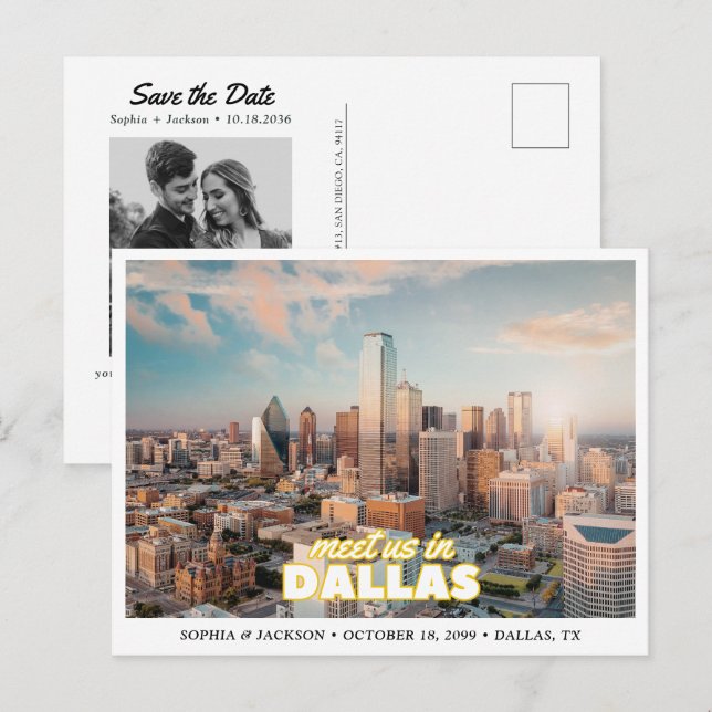 Dallas Wedding Save the Date Skyline Postcard (Front/Back)