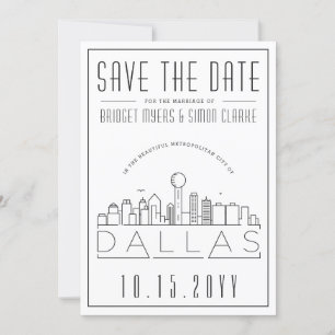 Dallas Wedding Stylised Skyline Save the Date Invitation