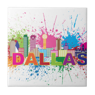 Dalles Texas Skyline Paint Splatter Illustration Tile