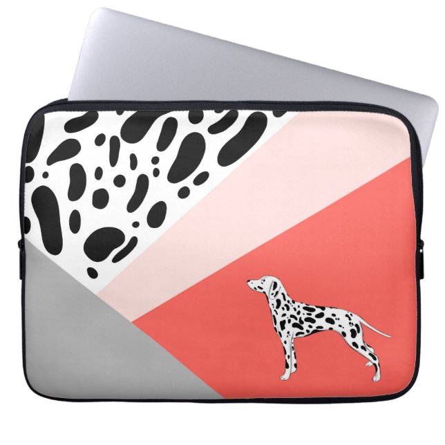 Dalmatian Abstract Block Print - Coral Pink Laptop Sleeve (Front)