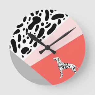 Dalmatian Abstract Block Print - Coral Pink Round Clock