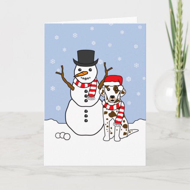Dalmatian and Snowman Holiday Card (Front)