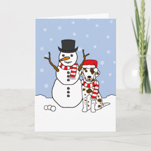 Dalmatian and Snowman Holiday Card