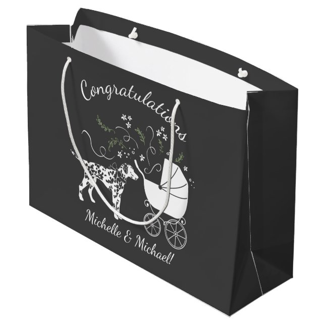 Dalmatian Baby Shower Dog Silhouette Large Gift Bag (Back Angled)