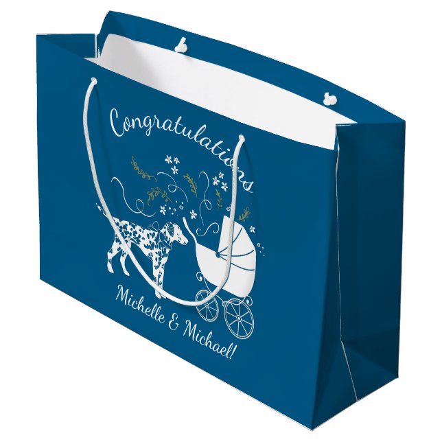 Dalmatian Baby Shower Puppy Dog  Large Gift Bag (Back Angled)