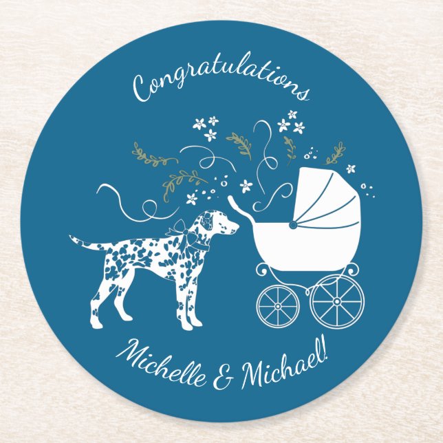 Dalmatian Baby Shower Round Paper Coaster (Front)