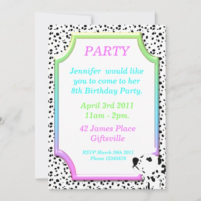 Dalmatian Birthday Party Invitation 2 (Front)
