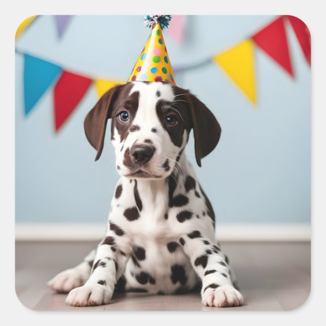 Dalmatian Birthday Party Square Sticker (Front)