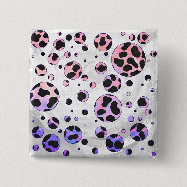 Dalmatian Black and Pink Polka Dot Print 15 Cm Square Badge (Front)