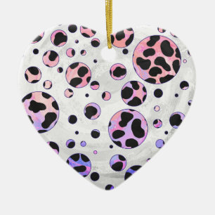 Dalmatian Black and Pink Polka Dot Print Ceramic Tree Decoration