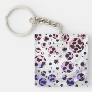 Dalmatian Black and Pink Polka Dot Print Key Ring