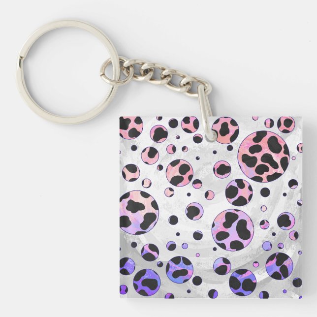 Dalmatian Black and Pink Polka Dot Print Key Ring (Front)