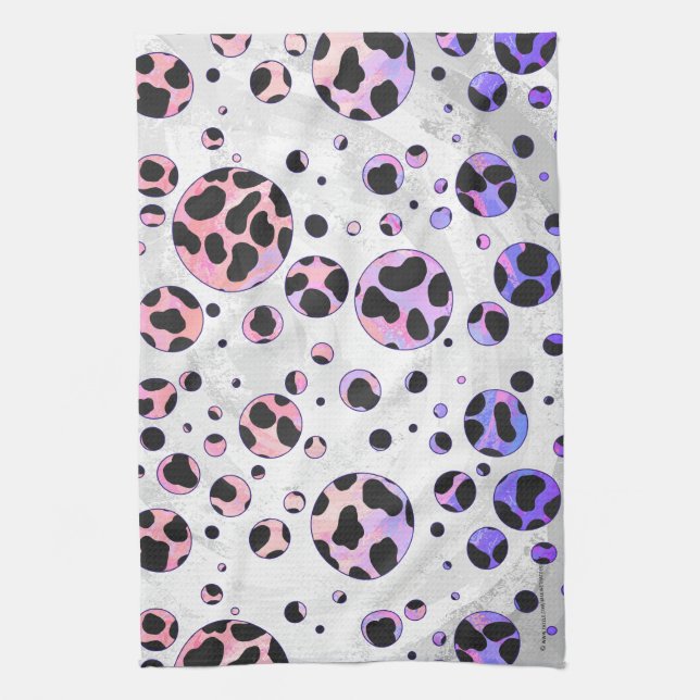 Dalmatian Black and Pink Polka Dot Print Tea Towel (Vertical)