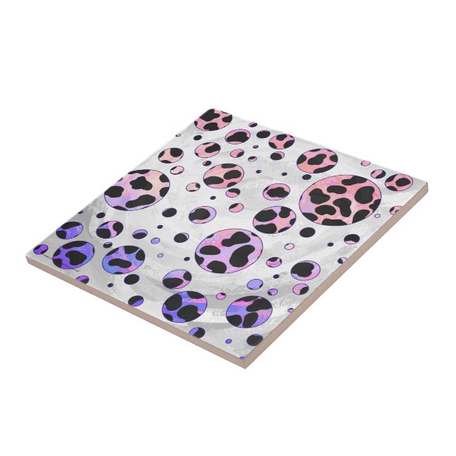 Dalmatian Black and Pink Polka Dot Print Tile (Side)