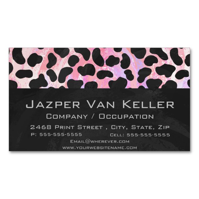 Dalmatian Black and Pink Print Magnetic Business Card (Front)