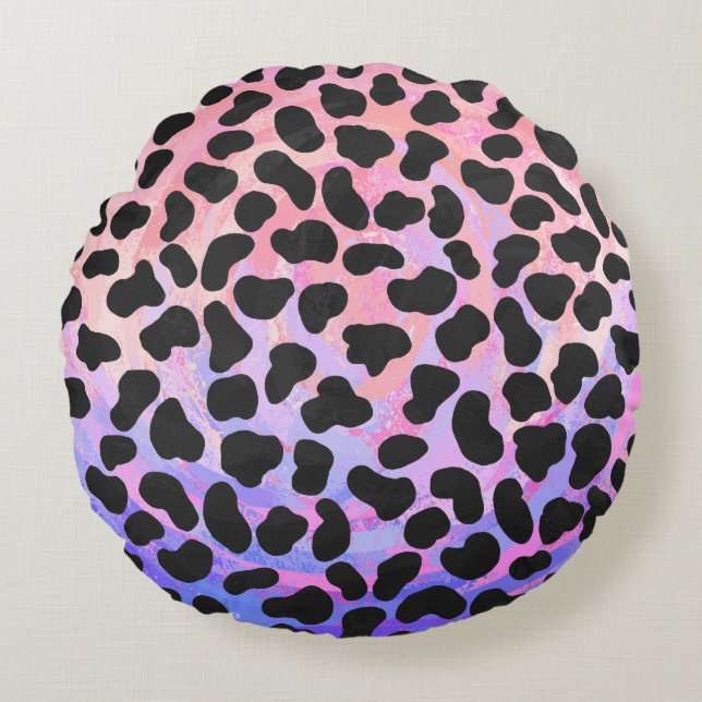 Dalmatian Black and Pink Print Round Cushion (Front)