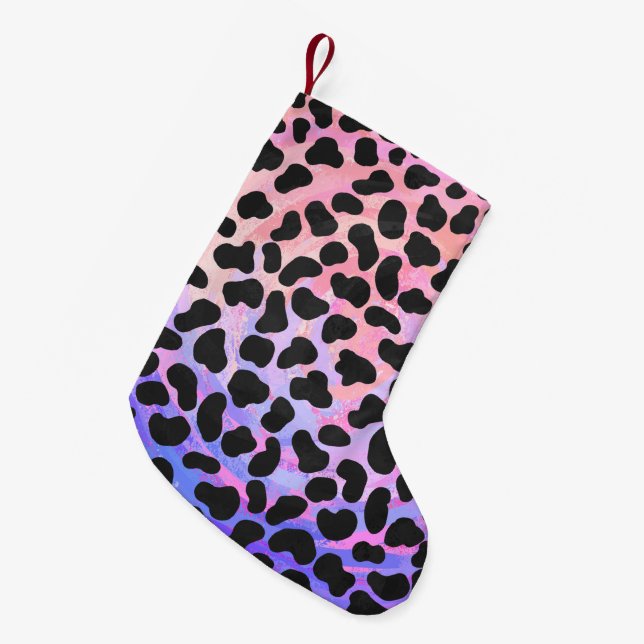 Dalmatian Black and Pink Print Small Christmas Stocking (Front (Hanging))