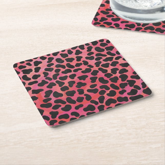 Dalmatian Black and Red Print Square Paper Coaster (Angled)
