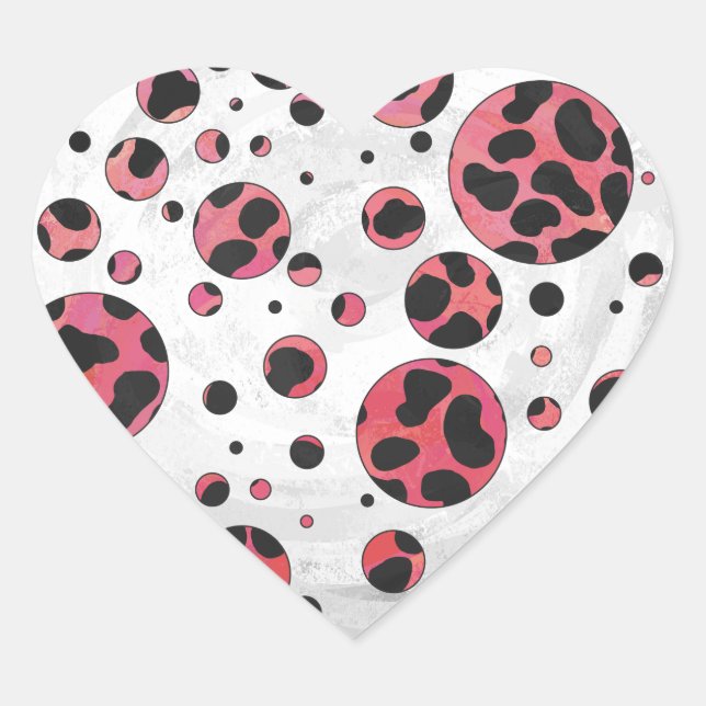 Dalmatian Black and Red with Polka Dots Heart Sticker (Front)