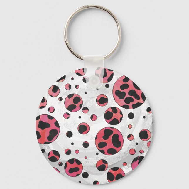 Dalmatian Black and Red with Polka Dots Key Ring (Front)