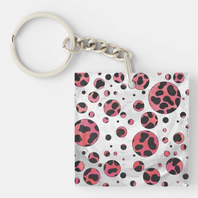 Dalmatian Black and Red with Polka Dots Key Ring (Front)