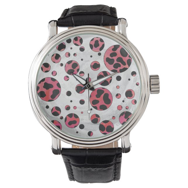 Dalmatian Black and Red with Polka Dots Watch (Front)