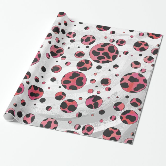 Dalmatian Black and Red with Polka Dots Wrapping Paper (Unrolled)