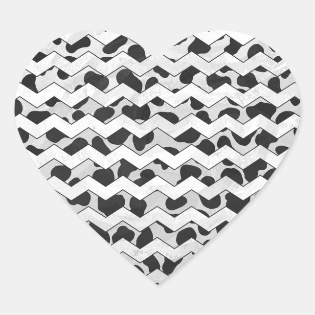 Dalmatian Black and White Chvron Heart Sticker (Front)