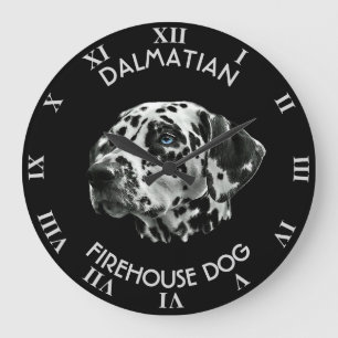 Dalmatian Black And White Firehouse Dog Large Clock