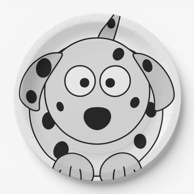 dalmatian black round cartoon paper plate (Front)