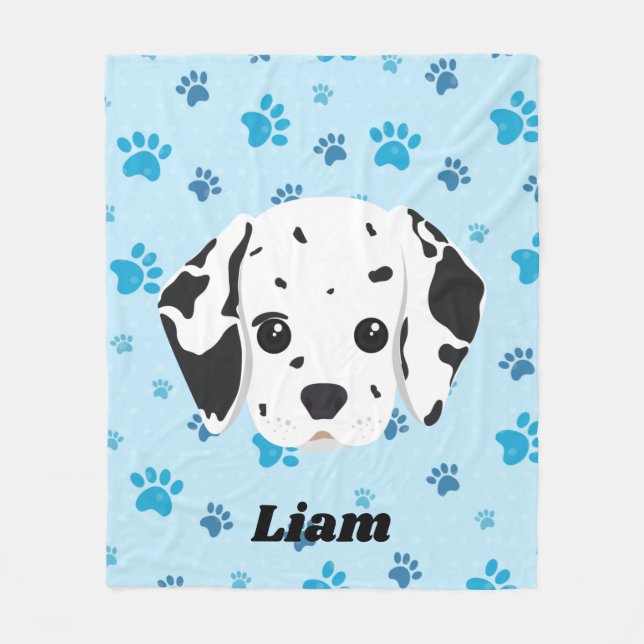 Dalmatian Blue Paw Print Personalised Kids Fleece Blanket (Front)