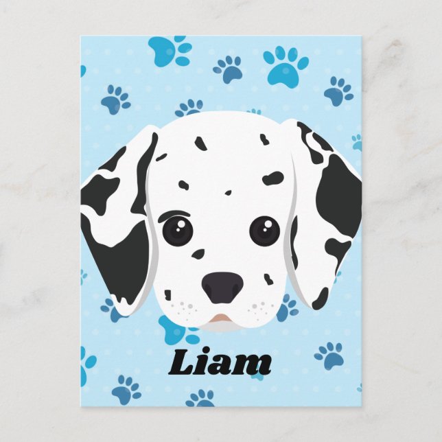 Dalmatian Blue Paw Print Personalised   Postcard (Front)