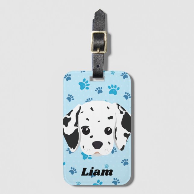 Dalmatian Blue Paw Print Personalized     Luggage Tag (Front Vertical)