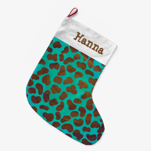 Dalmatian Brown and Teal Large Christmas Stocking