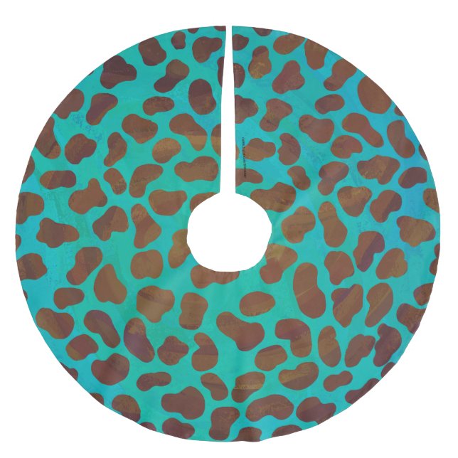 Dalmatian Brown and Teal Print Brushed Polyester Tree Skirt (Front)