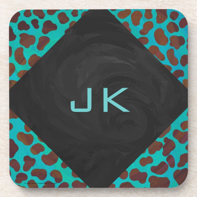 Dalmatian Brown and Teal Print Coaster (Front)